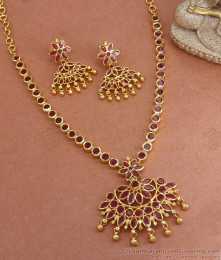Attractive Gold Plated Necklace Earrings Ruby Kemp Stone Floral Designs NCKN2483 Attractive Gold Plated Necklace Earrings Ruby Kemp Stone Floral Designs NCKN2483