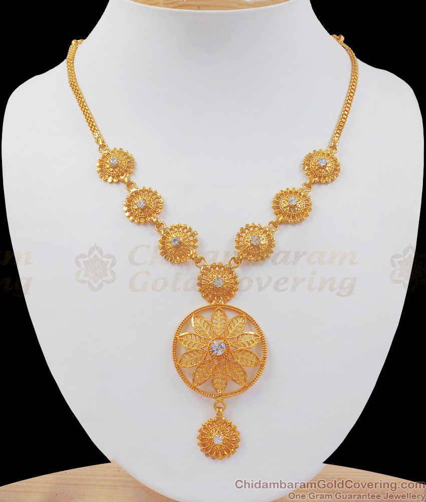 Modern Diamond Stone Flower Pattern Gold Necklace NCKN2486