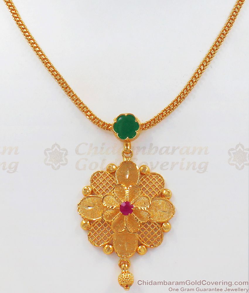 Unique Emerald Stone Flower Pendant Gold Plated Necklace NCKN2487