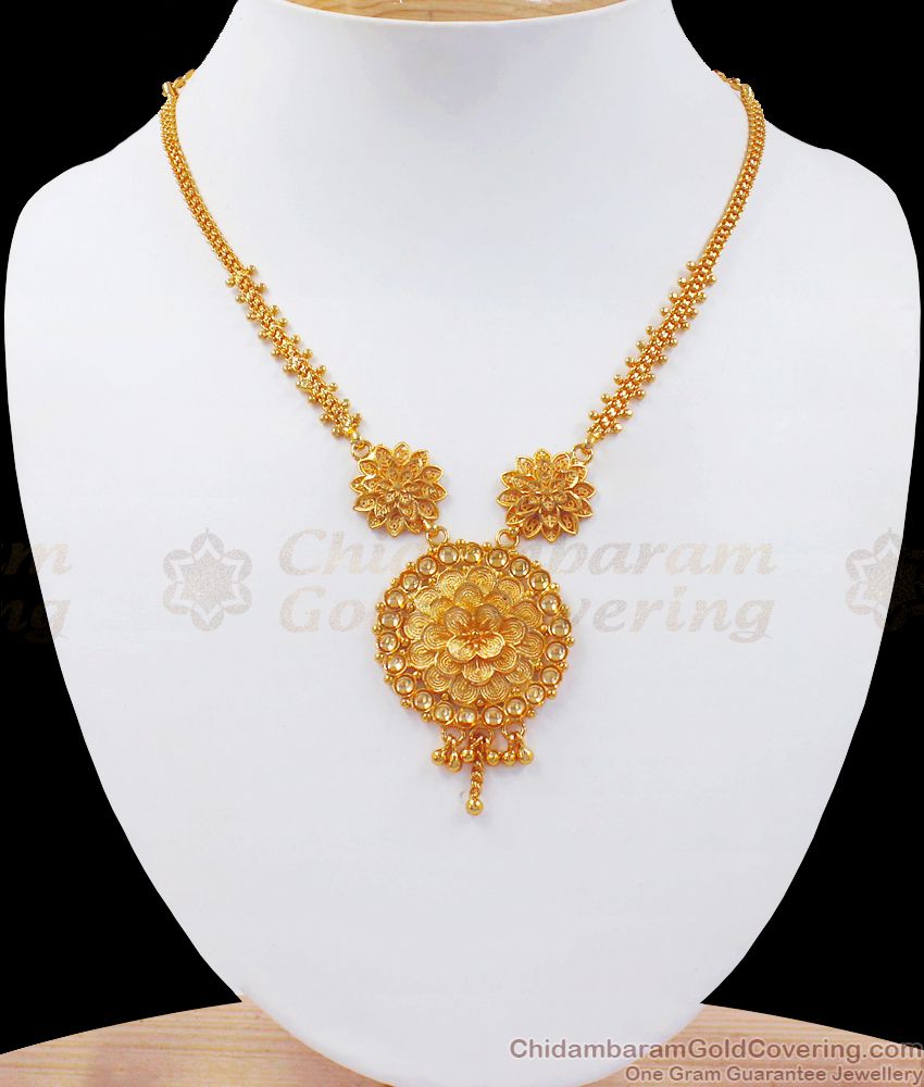 Simple Flower Design Gold Plated Daily Wear Necklace NCKN2488