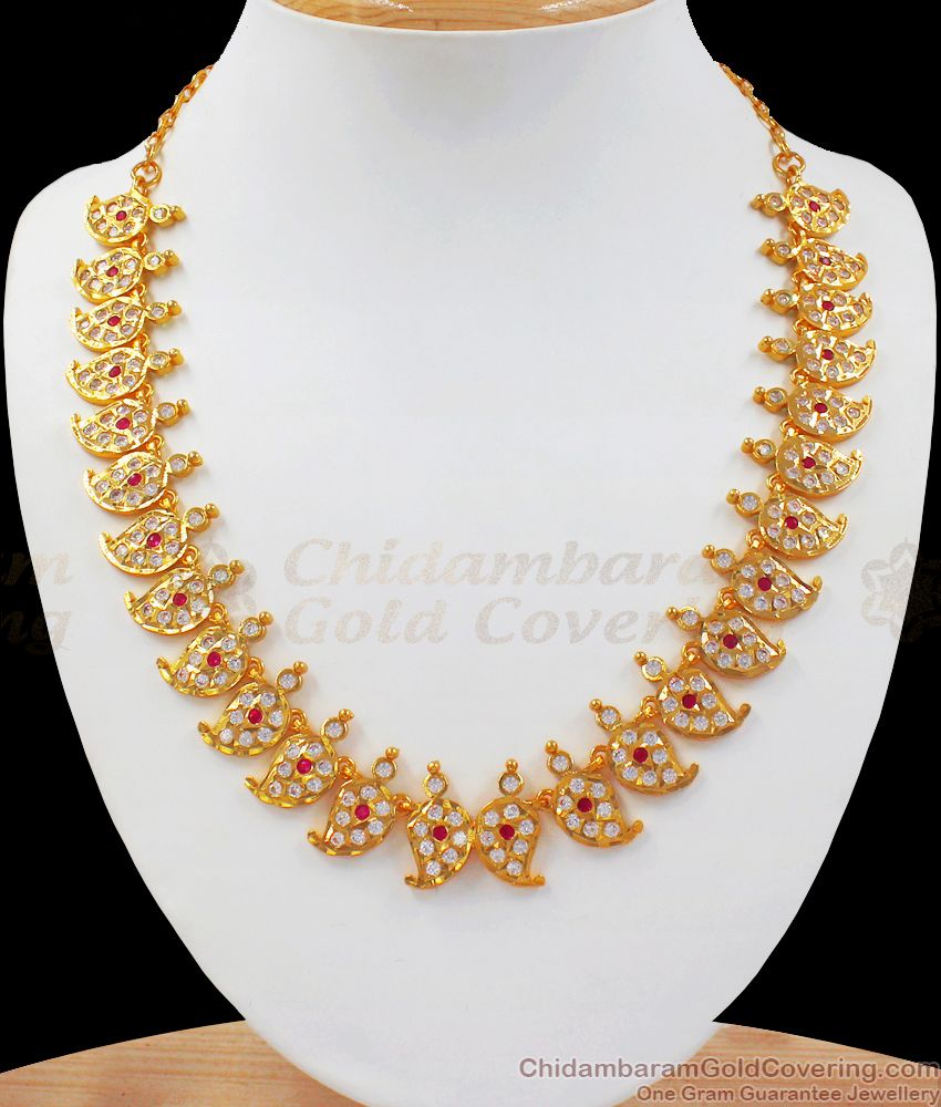 Stunning Impon Mango Design Ruby White Gati Stone Necklace NCKN2491