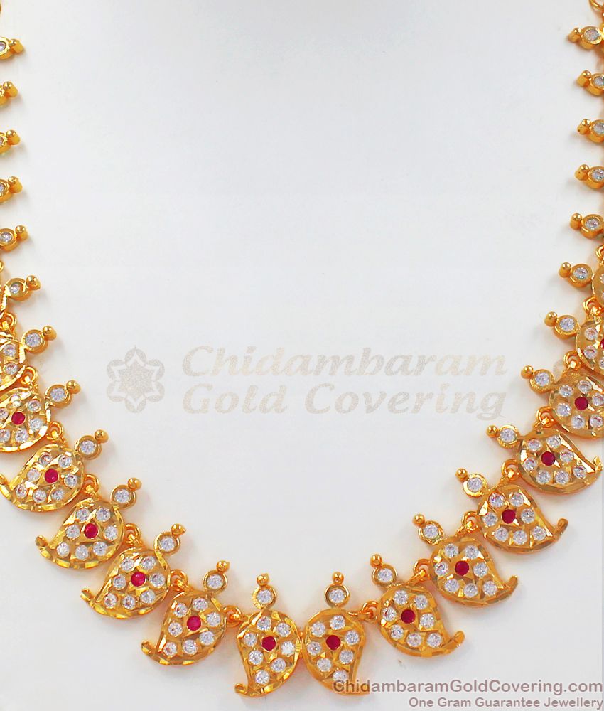 Stunning Impon Mango Design Ruby White Gati Stone Necklace NCKN2491