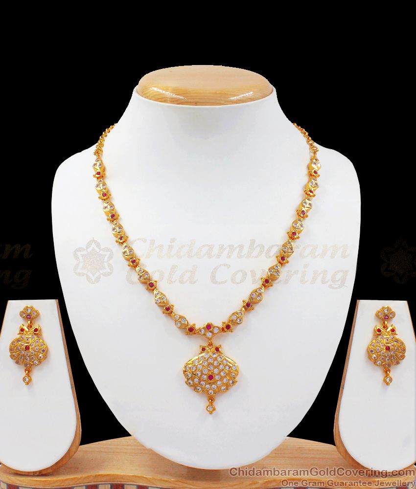 Traditional Impon Mini Swan Gati Stone Necklace Earring Set NCKN2493