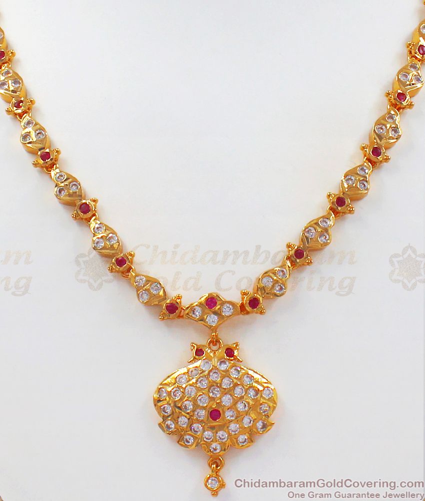 Traditional Impon Mini Swan Gati Stone Necklace Earring Set NCKN2493