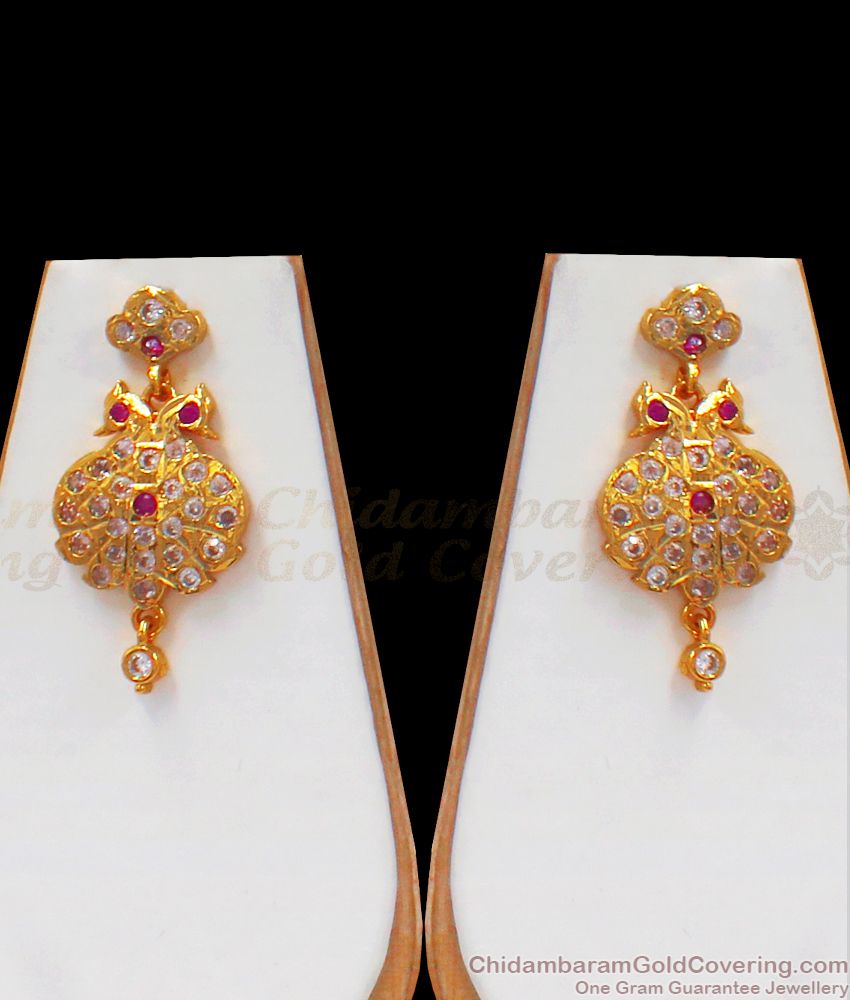 Traditional Impon Mini Swan Gati Stone Necklace Earring Set NCKN2493