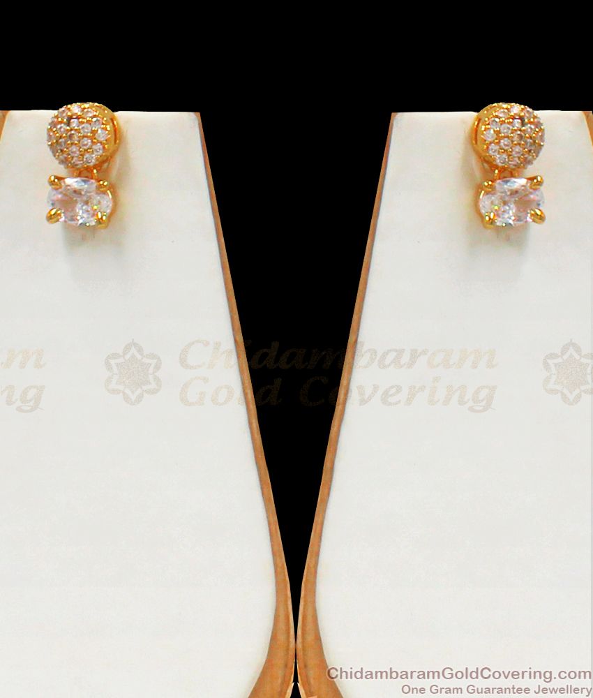 Sparkling Gold Plated Necklace Full White Crystal Stone Earring Combo NCKN2494