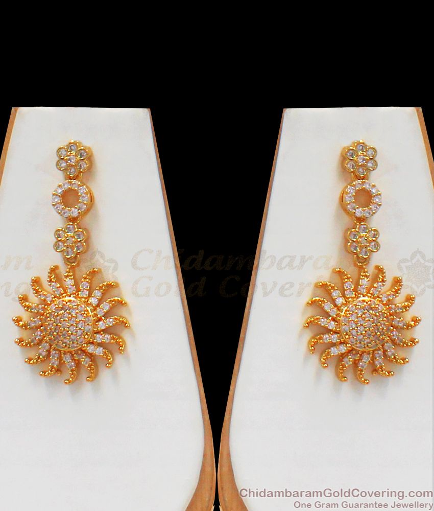 Dazzling One Gram Gold Stone Necklace White Earring Combo Set NCKN2495