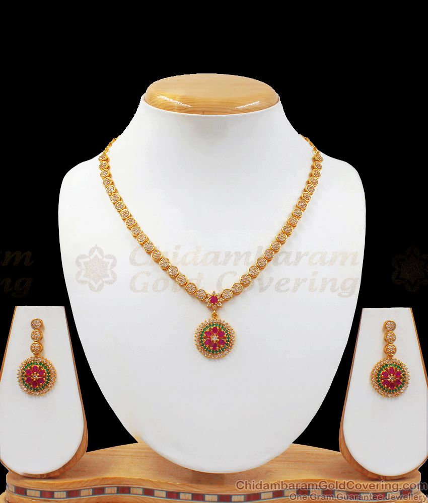 Pretty Gold Plated Multi Stone Necklace Earring combo NCKN2496