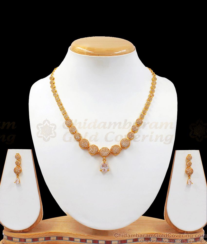 Semi Precious Full White Stones Gold Plated Necklace Earring Combo NCKN2501