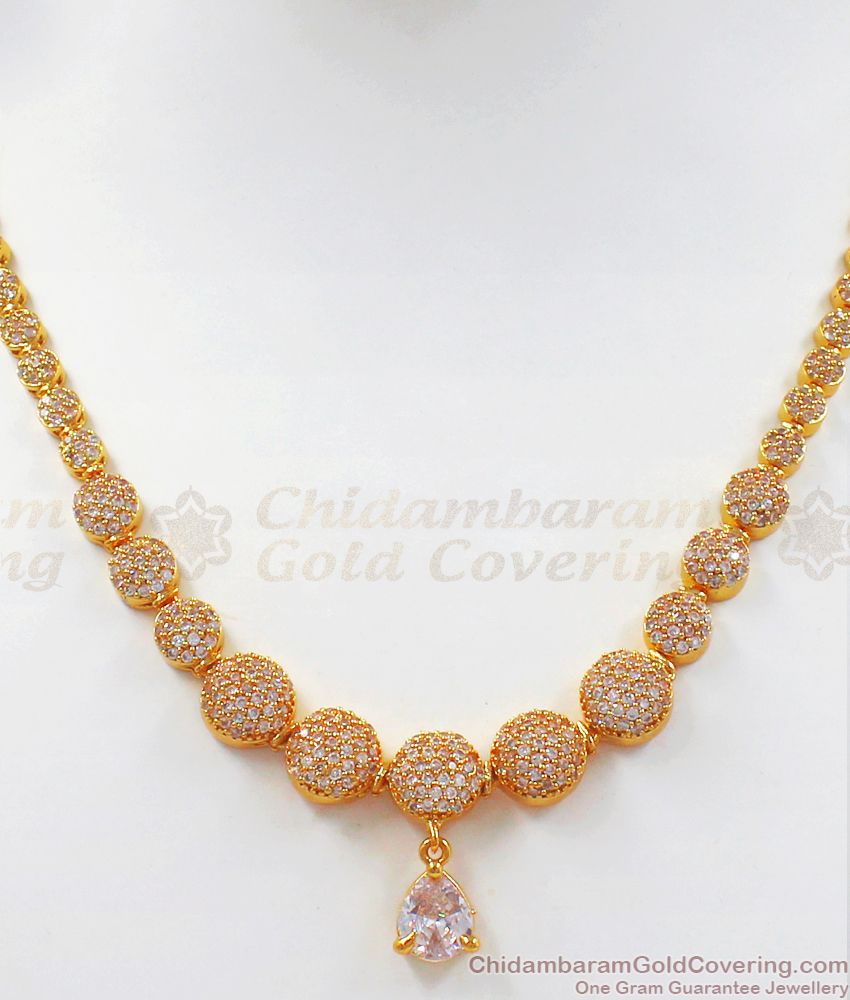 Semi Precious Full White Stones Gold Plated Necklace Earring Combo NCKN2501