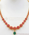 One Gram Gold Plated Necklace Ruby Green Stone Earring Combo NCKN2502