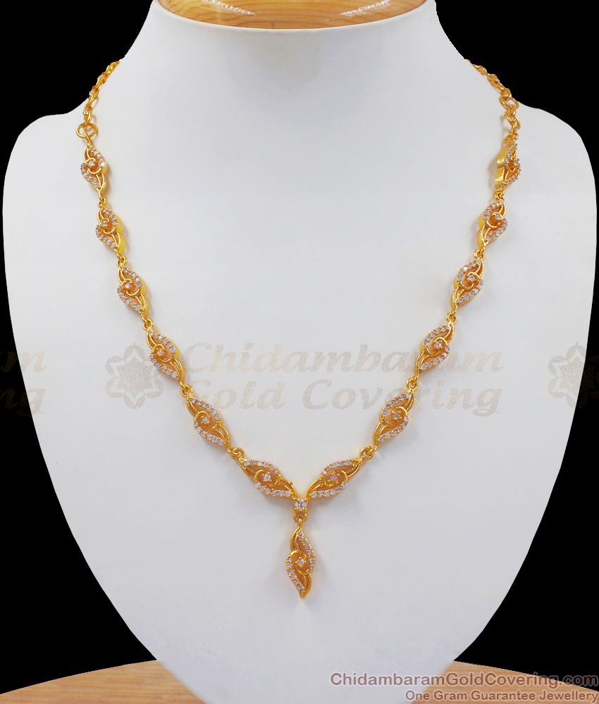 Trendy One Gram Gold Necklace White Stone Jewelry Shop Online NCKN2506