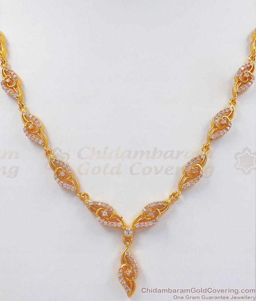 Trendy One Gram Gold Necklace White Stone Jewelry Shop Online NCKN2506