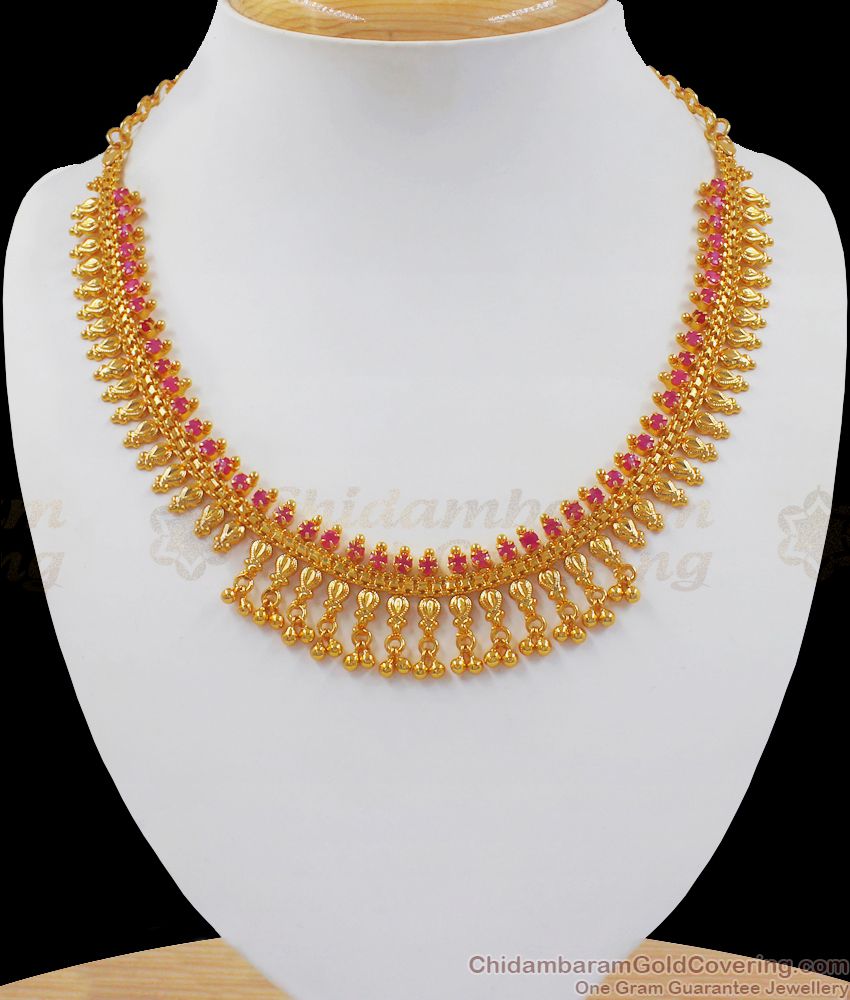 Gorgeous Ruby Stone Gold Necklace Mullaipoo Hanging Beads NCKN2508