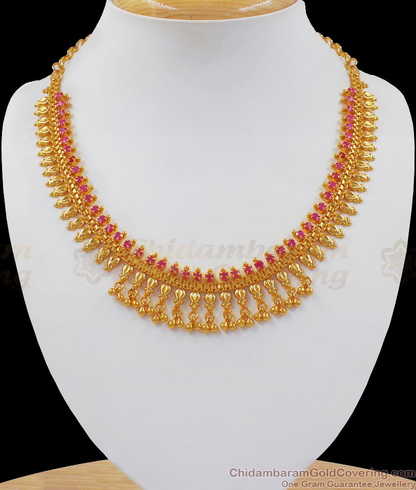 Gorgeous Ruby Stone Gold Necklace Mullaipoo Hanging Beads NCKN2508 Gorgeous Ruby Stone Gold Necklace Mullaipoo Hanging Beads NCKN2508