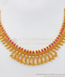 Gorgeous Ruby Stone Gold Necklace Mullaipoo Hanging Beads NCKN2508 Gorgeous Ruby Stone Gold Necklace Mullaipoo Hanging Beads NCKN2508