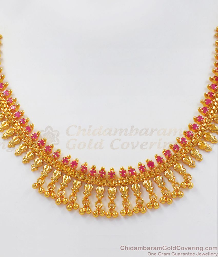 Gorgeous Ruby Stone Gold Necklace Mullaipoo Hanging Beads NCKN2508