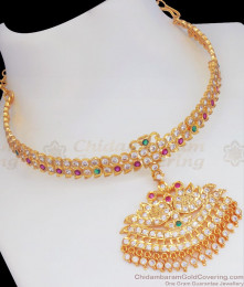 Impon Attigai Choker Swan Necklace Design Multi Stone NCKN2512 Impon Attigai Choker Swan Necklace Design Multi Stone NCKN2512