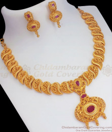 Mesmerizing One Gram Gold Necklace Kemp Stone Earring Combo NCKN2518 Mesmerizing One Gram Gold Necklace Kemp Stone Earring Combo NCKN2518