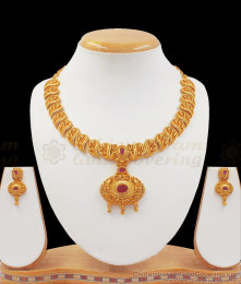 Mesmerizing One Gram Gold Necklace Kemp Stone Earring Combo NCKN2518 Mesmerizing One Gram Gold Necklace Kemp Stone Earring Combo NCKN2518
