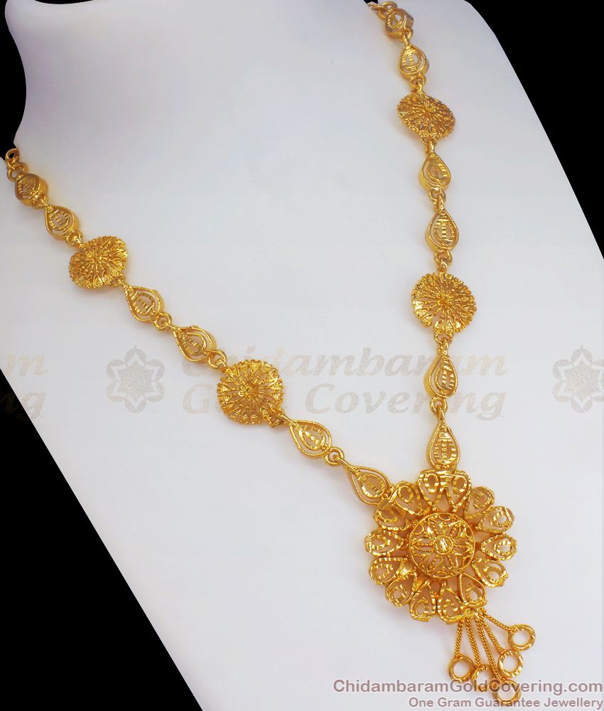 Stylish Gold Plated Necklace Floral Laser Etched Design NCKN2519