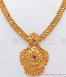 One Gram Gold Beaded Necklace Ruby Stone Design NCKN2522 One Gram Gold Beaded Necklace Ruby Stone Design NCKN2522