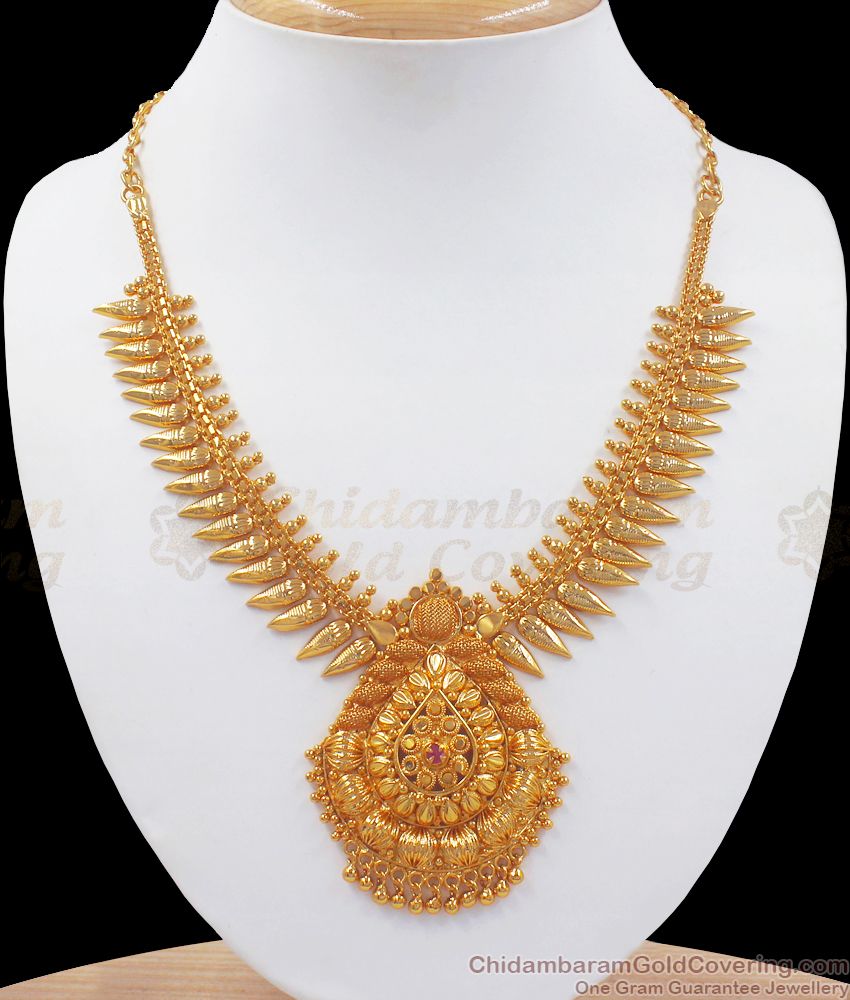 Kerala Necklace Gold Tone Mullaipoo Design Ruby Stone NCKN2523