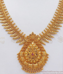 Kerala Necklace Gold Tone Mullaipoo Design Ruby Stone NCKN2523 Kerala Necklace Gold Tone Mullaipoo Design Ruby Stone NCKN2523