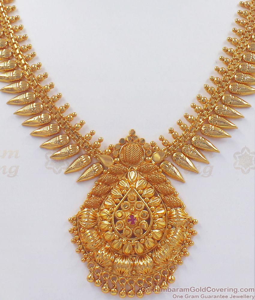 Kerala Necklace Gold Tone Mullaipoo Design Ruby Stone NCKN2523