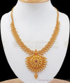 Eye Catching Gold Plated Necklace Ruby Stone Net Pattern NCKN2524