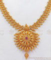 Eye Catching Gold Plated Necklace Ruby Stone Net Pattern NCKN2524
