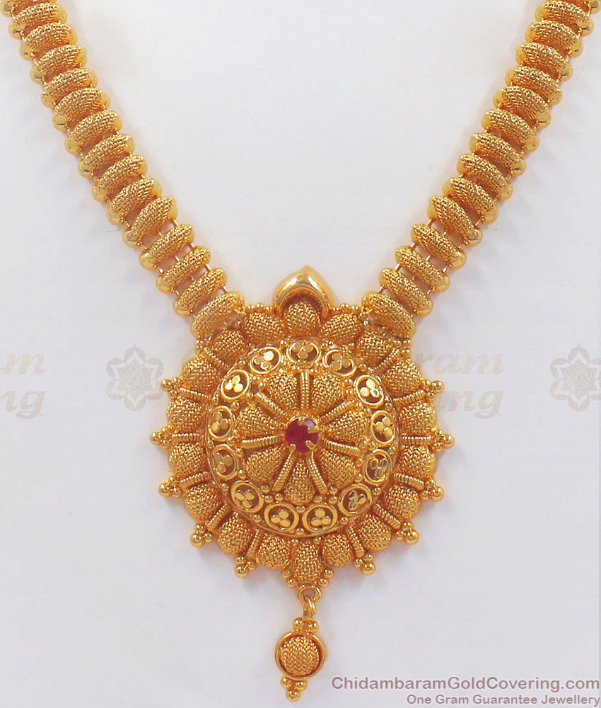 Elevate Your Style With Stunning One Gram Gold Necklace Ruby Stone NCKN2526