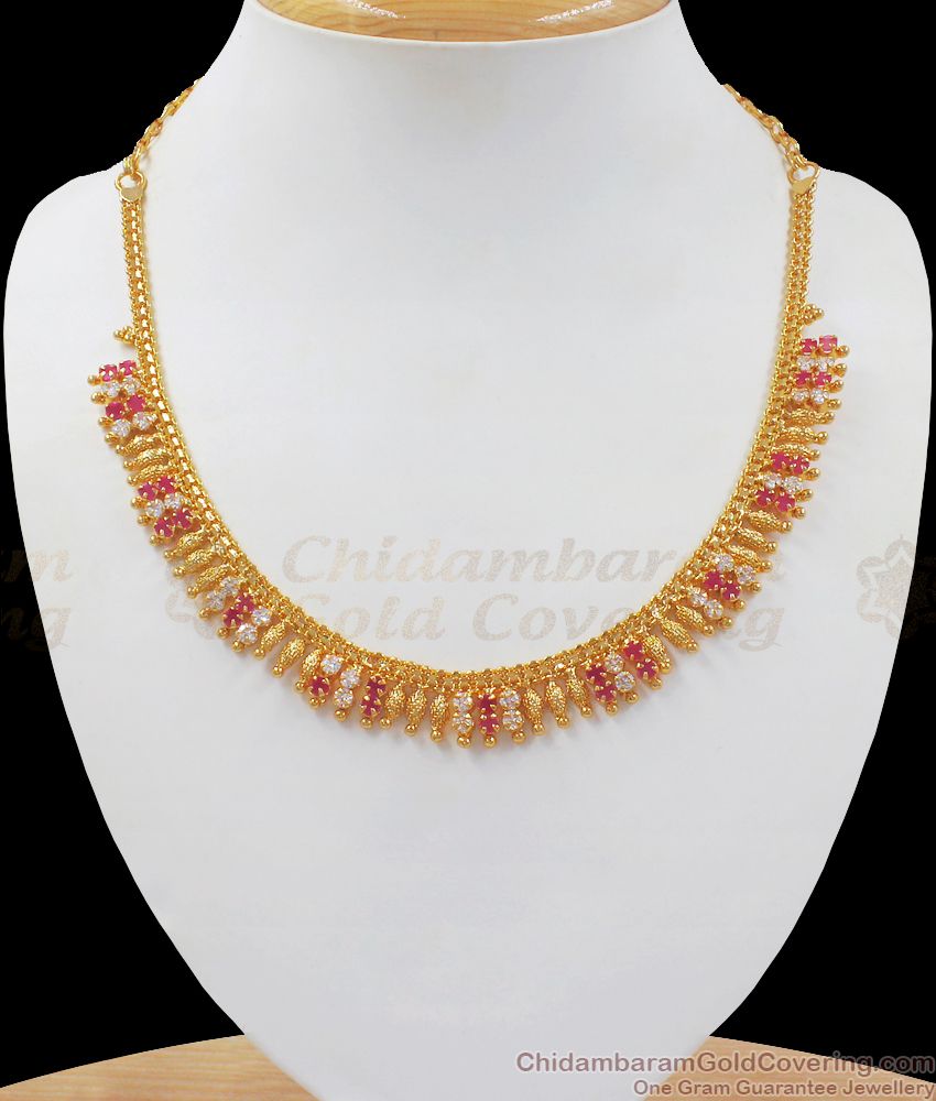 Traditional Gold Imitation Necklace Mullaipoo Design Multi Stone NCKN2529
