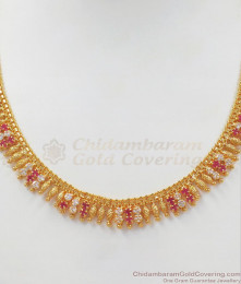 Traditional Gold Imitation Necklace Mullaipoo Design Multi Stone NCKN2529 Traditional Gold Imitation Necklace Mullaipoo Design Multi Stone NCKN2529