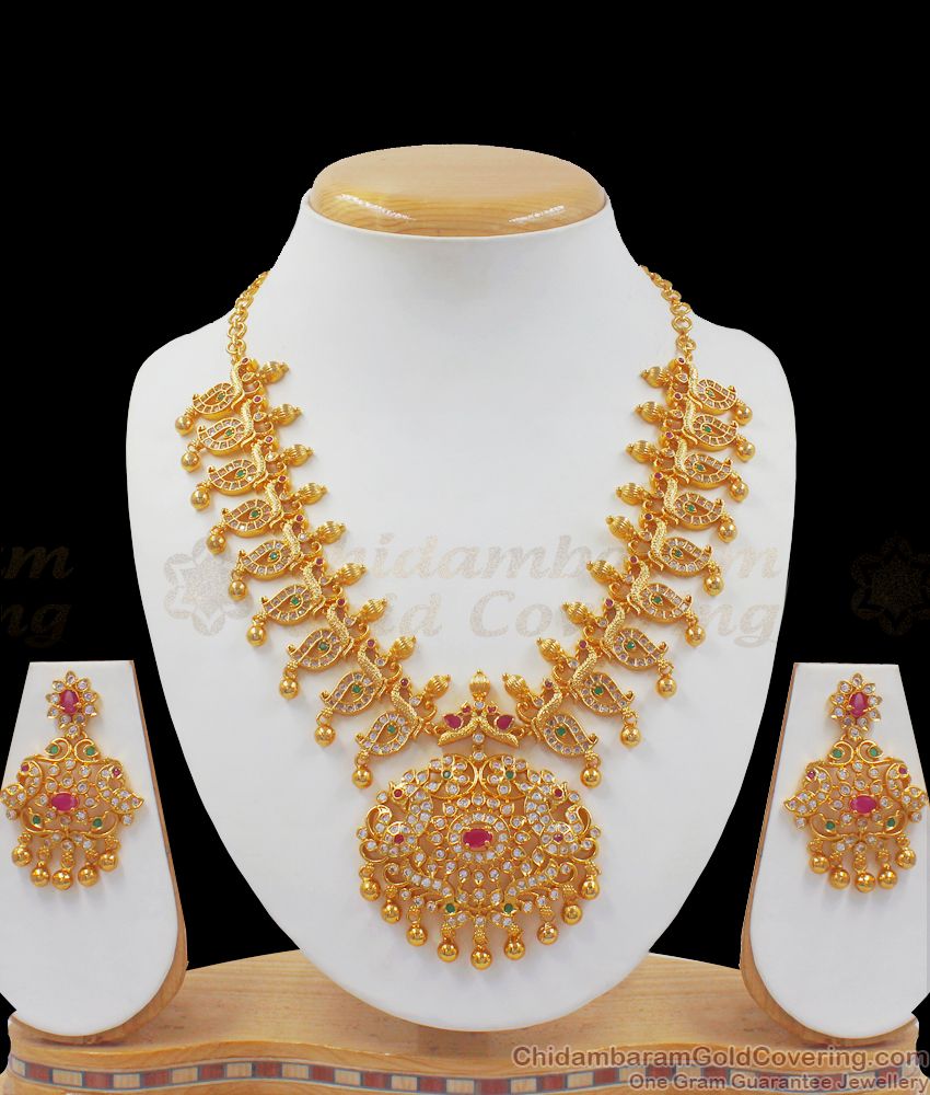 Grand Mango Design Gold Plated Necklace With Multi Stone Earring NCKN2530 Grand Mango Design Gold Plated Necklace With Multi Stone Earring NCKN2530