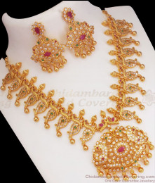 Grand Mango Design Gold Plated Necklace With Multi Stone Earring  NCKN2530 Grand Mango Design Gold Plated Necklace With Multi Stone Earring  NCKN2530