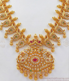 Grand Mango Design Gold Plated Necklace With Multi Stone Earring  NCKN2530 Grand Mango Design Gold Plated Necklace With Multi Stone Earring  NCKN2530