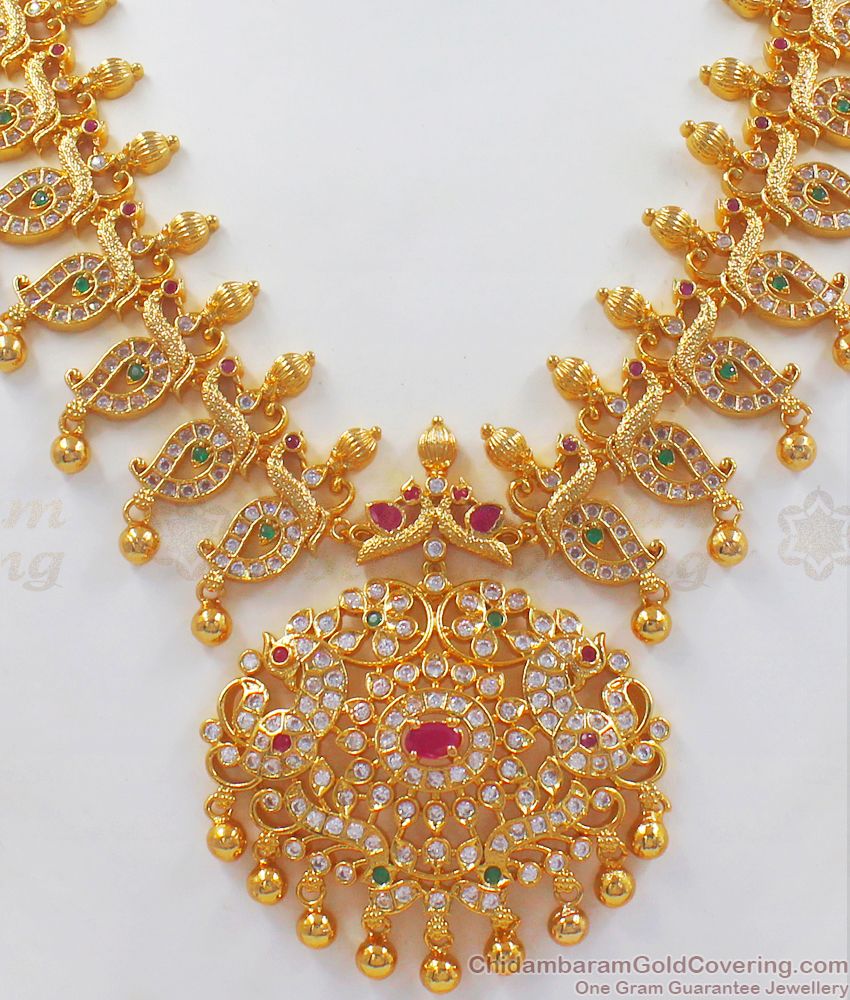 Grand Mango Design Gold Plated Necklace With Multi Stone Earring  NCKN2530