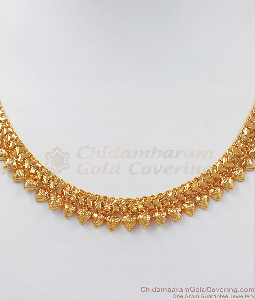 Close Neck One Gram Gold Necklace Heart Shaped Beads Party Wear NCKN2534