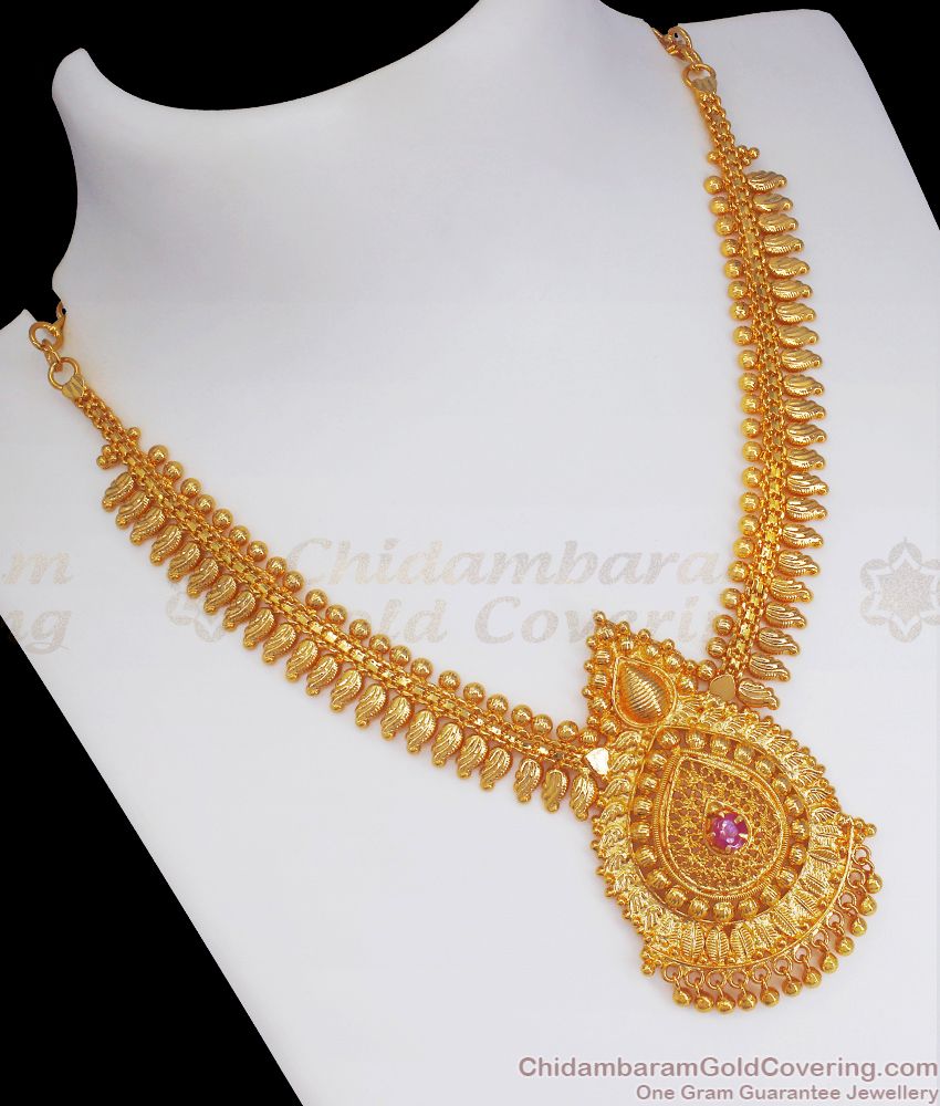 South Indian One Gram Gold Necklace Bridal Wear NCKN2542