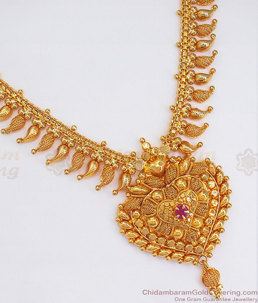 Mango Design Gold Plated Necklace Net Pattern Kerala Wear NCKN2543
