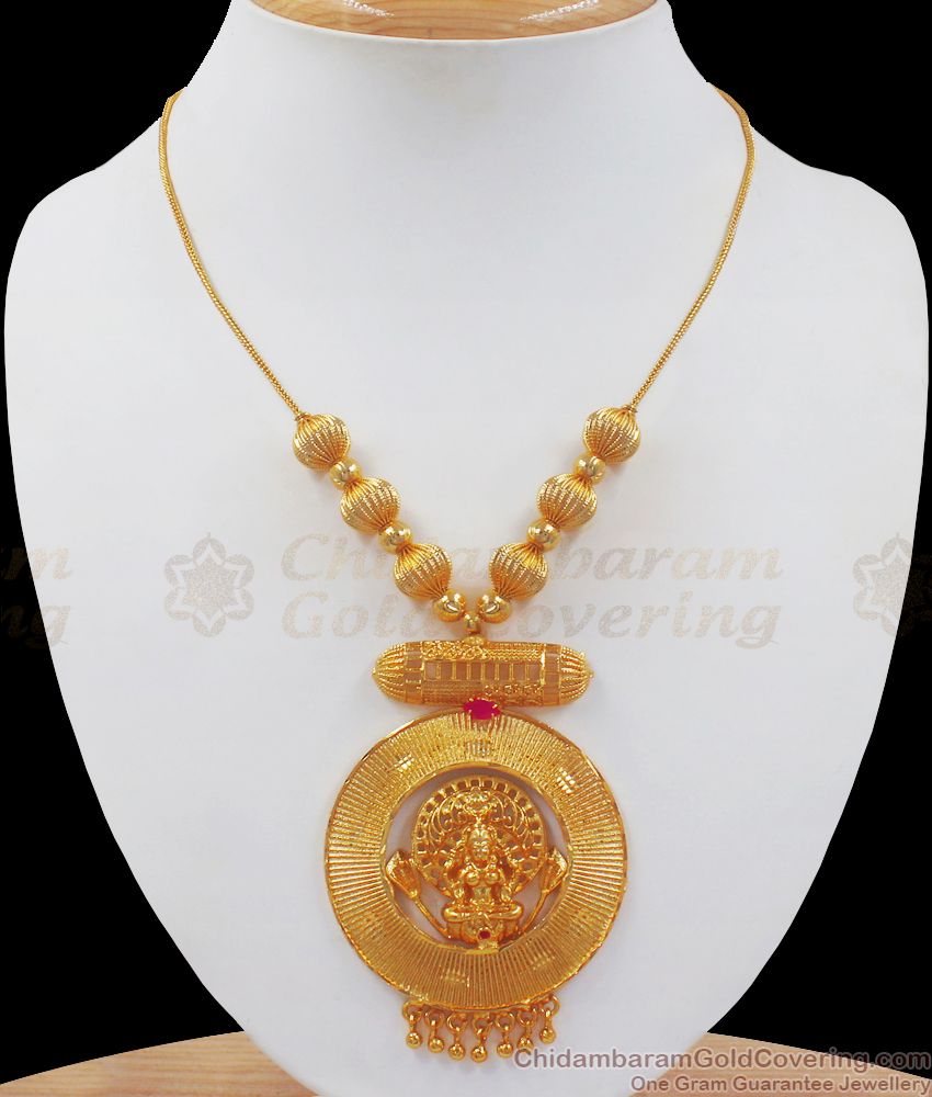 Traditional Lakshmi Necklace One Gram Gold Kodi Chain Ball Design NCKN2545