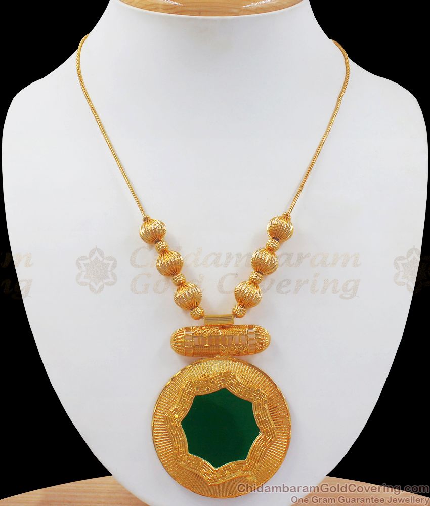 Big Emerald Green Stone Gold Palakka Necklace Party Wear NCKN2546