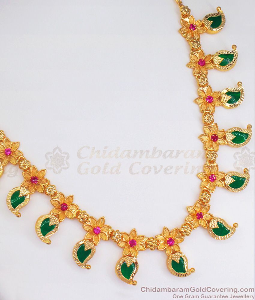 Kerala Tradition Palakka Necklace Mango Leaf Green Stone Jewelry NCKN2547