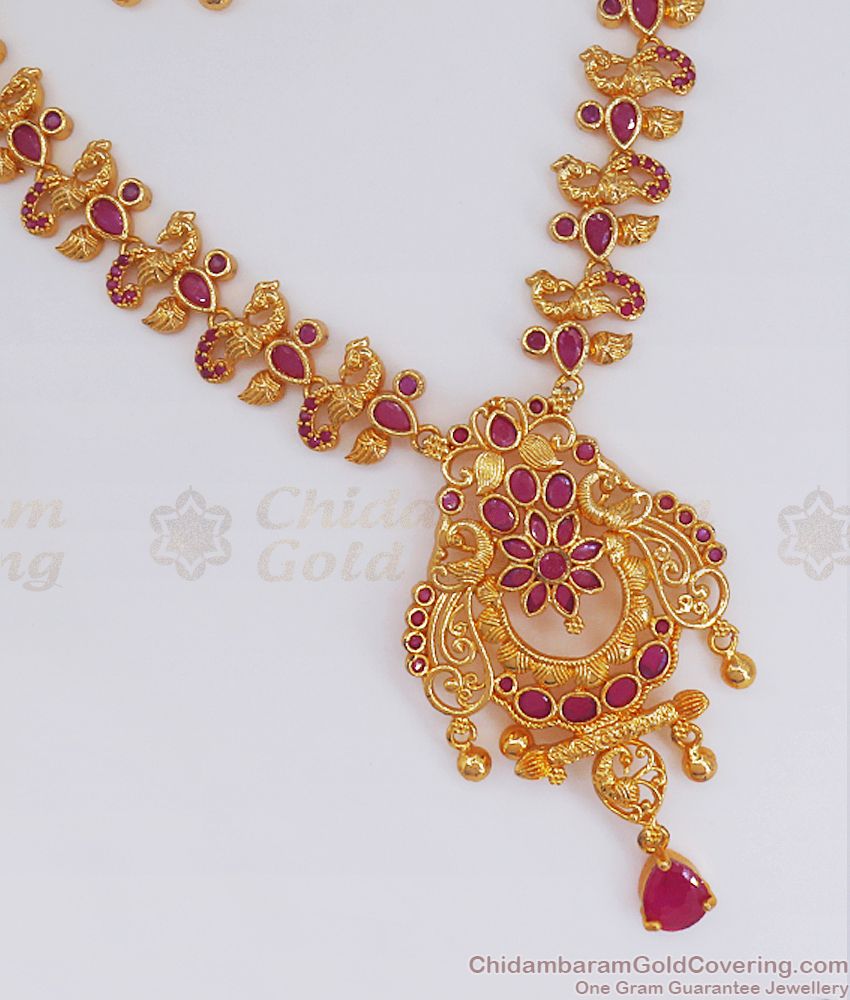 Beautiful Gold Plated Necklace Peacock Design Earring Combo Set NCKN2568