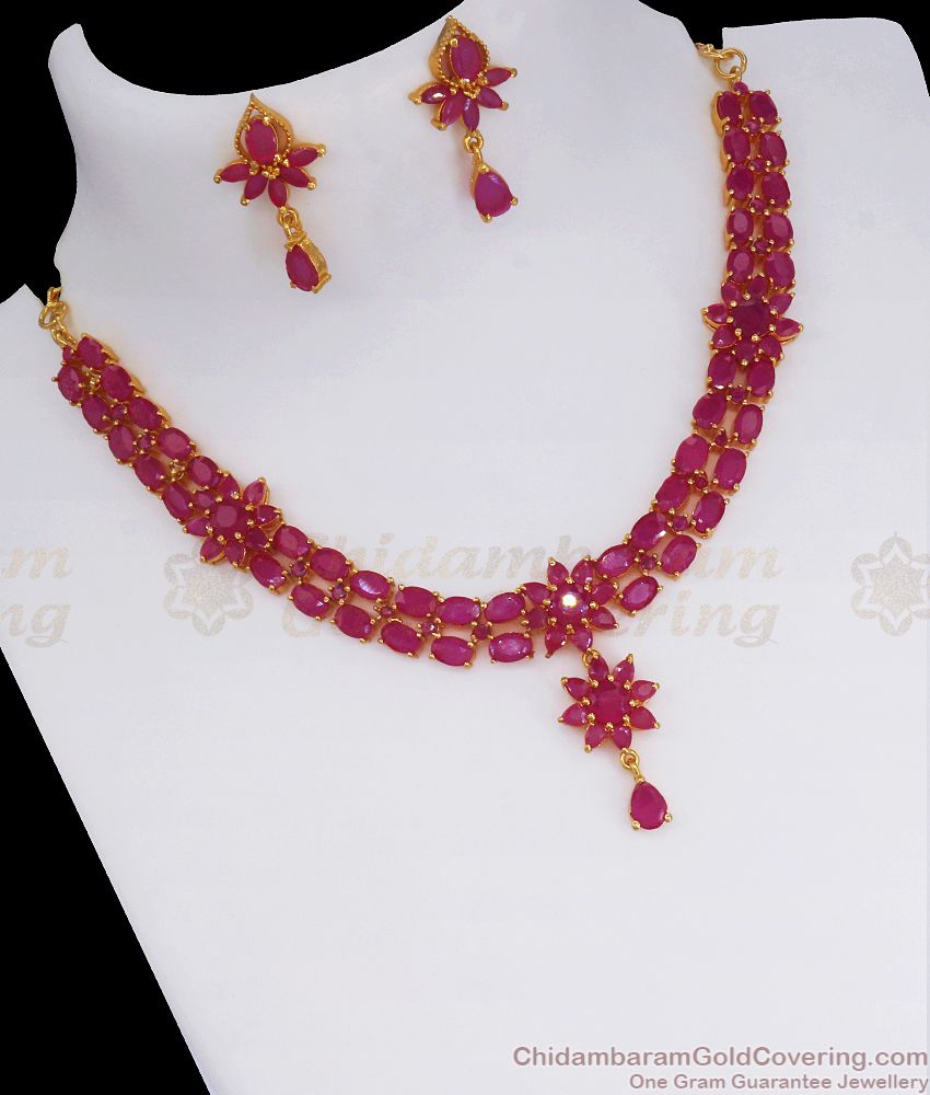 Full Ruby Stone Gold Necklace Earring Combo Bridal Wear NCKN2572