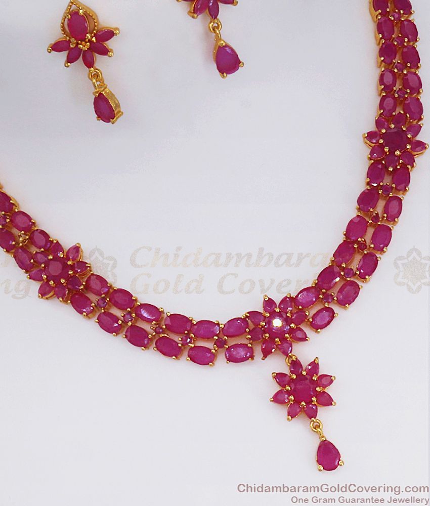 Full Ruby Stone Gold Necklace Earring Combo Bridal Wear NCKN2572