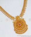 Floral Design 1 Gram Gold Necklace Single Ruby Stone NCKN2575