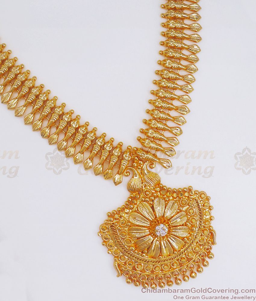 Peacock Design Gold Covering Necklace With White Stone NCKN2582