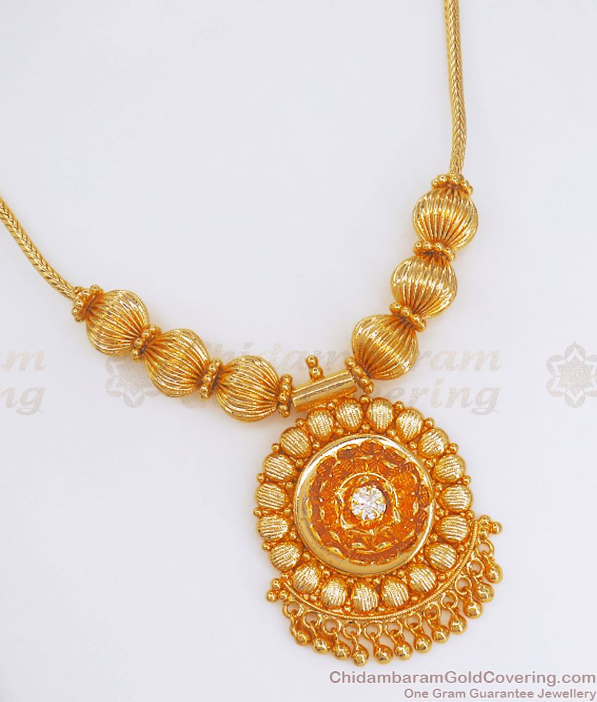 Grand Floral Design Real Gold Necklace White Stone NCKN2594